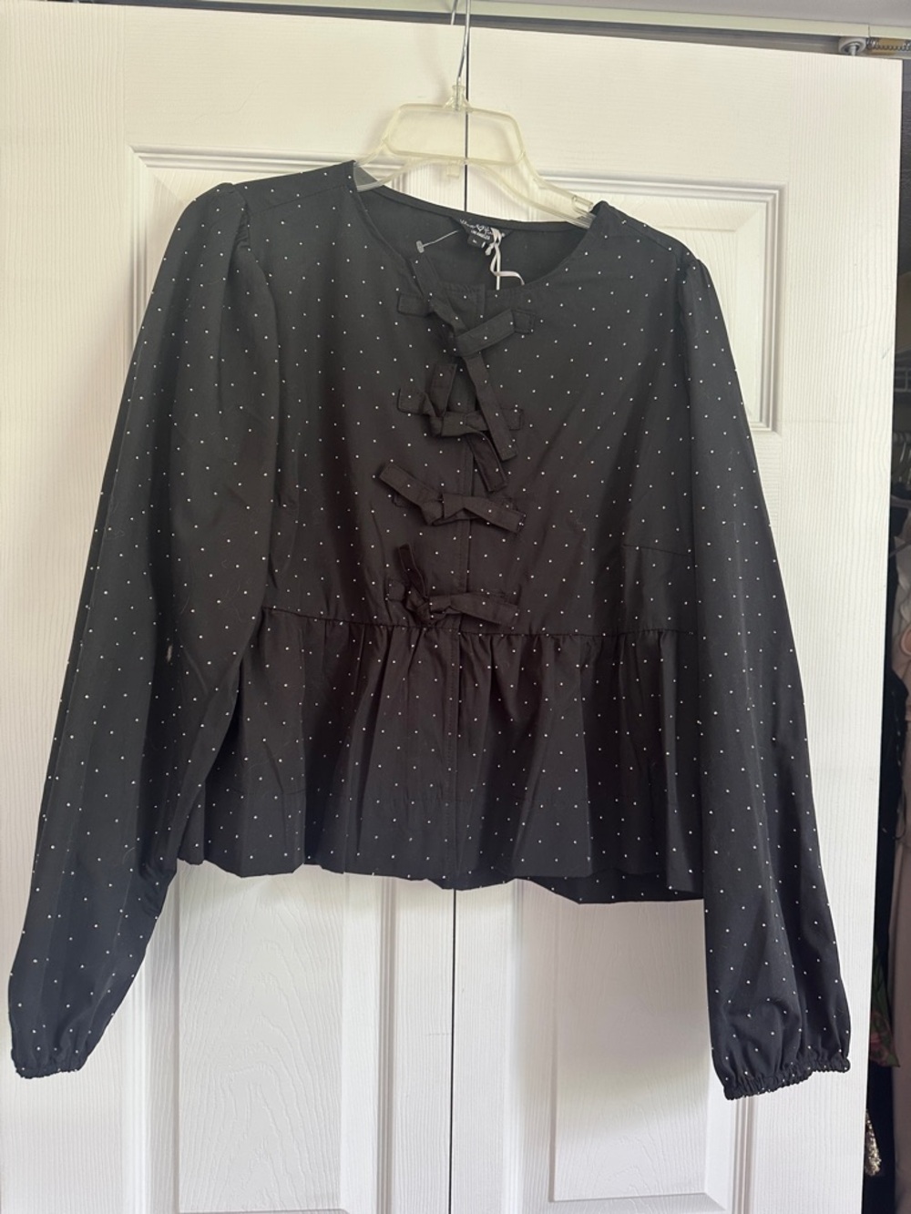 Velvet Heart Black Polka Dot Ruffle Peplum Blouse